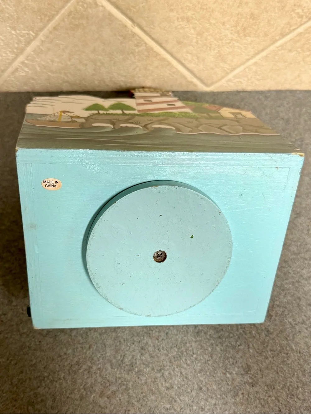 Vintage Hand-Painted Lighthouse Wooden Coastal Stationary Organizer